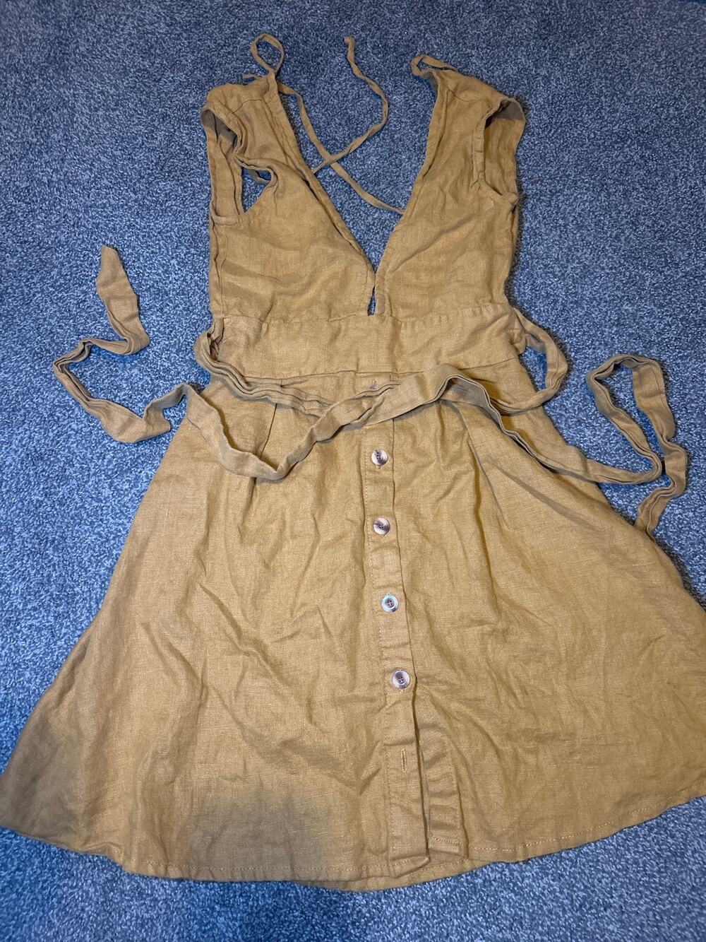 Faithfull the Brand Bari Dress Plain Marigold 100% linen gold color size xs